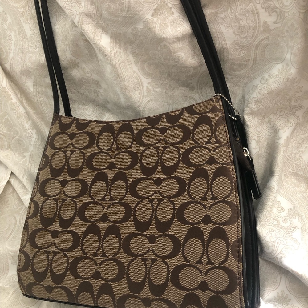 Coach Brown and Tan Signature Shoulder Bag